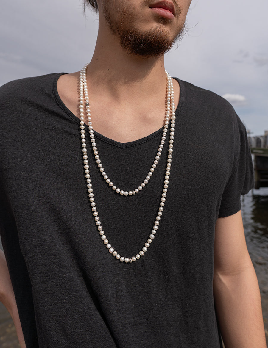 Nirvana White Pearl Necklace For Men image 1